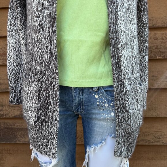 Cynthia Rowley Womens Open-Front Knit Cardigan Sweater S Brown/White Ombré Acryl - Picture 7 of 10